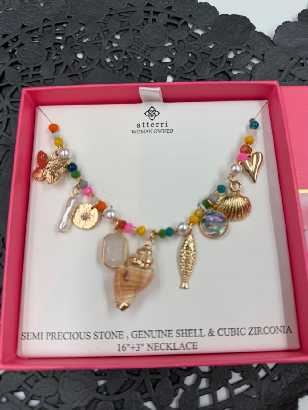 NEW ATTERI CHARM NECKLACE COASTAL BEACHY JEWELRY GOLD MULTI CHARM